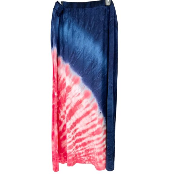 Lane Bryant Tie Dye Maxi Skirt Womens 18/20 Blue Red White Elastic Waist - Picture 4 of 7